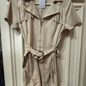 Stylish Cream Jumpsuit with Fringe Details